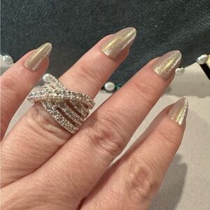 Crystal Pavé Crisscross Cocktail Ring - Silver